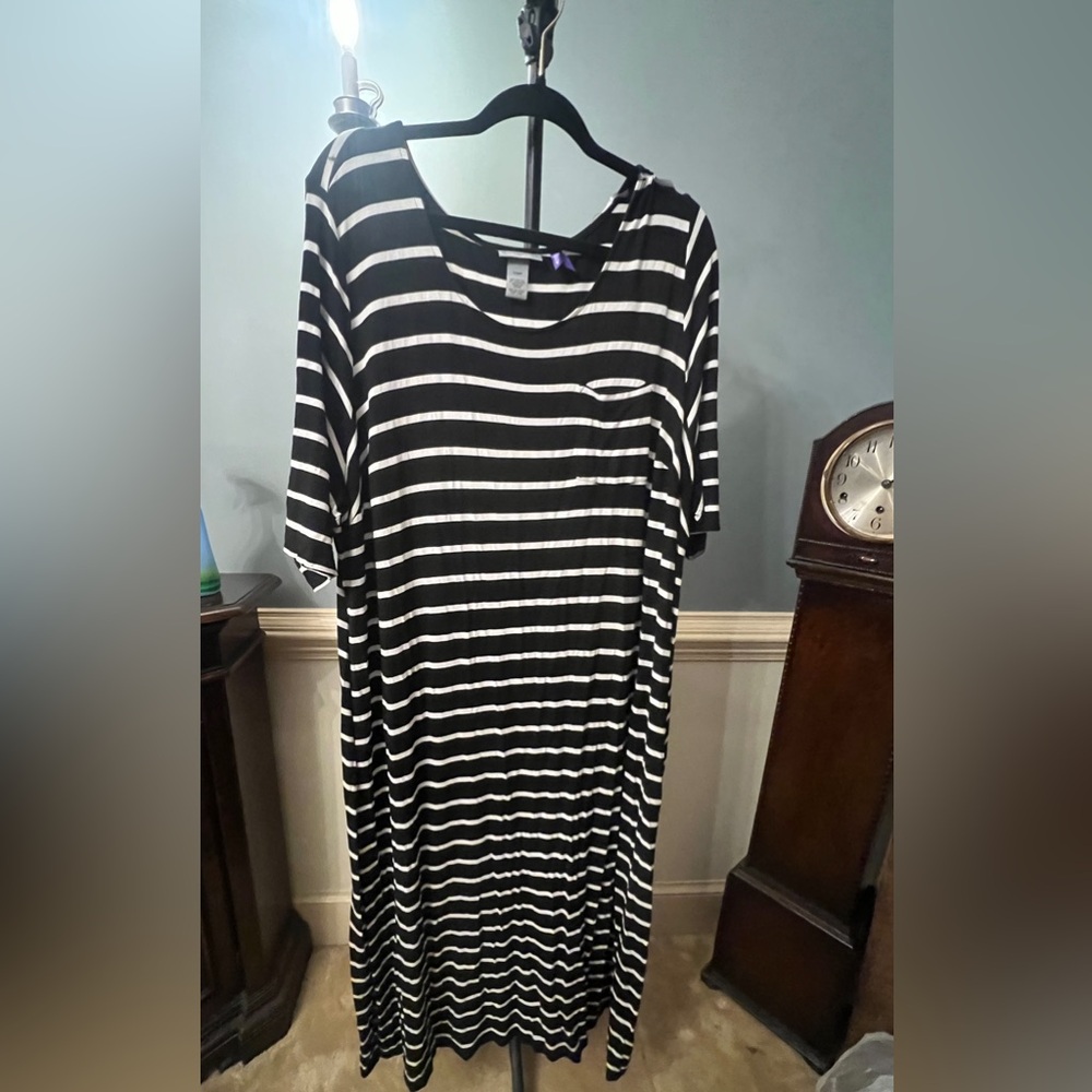 Catherines Monochrome Striped Midi‎ Dress 3X Petite plus woman’s 30